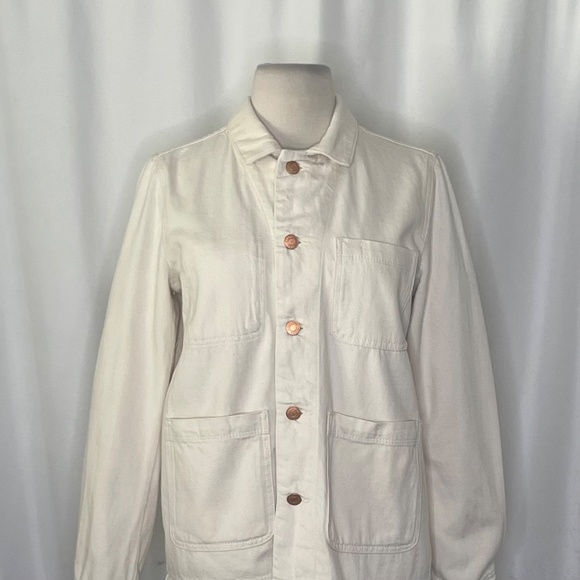 EVERLANE Denim Chore Jacket Bone Pockets Cream Off-White Outdoors X-Small - Picture 4 of 16